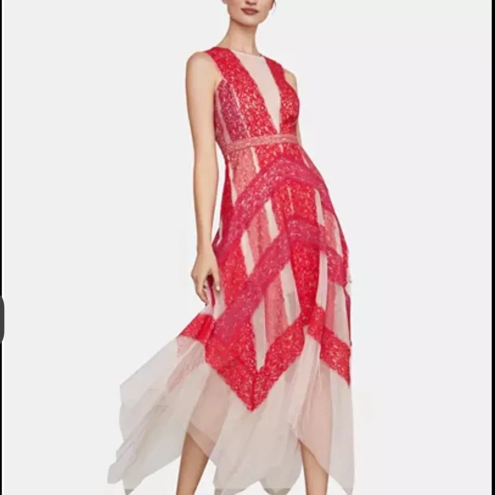 BCBGMAXAZRIA Lace & Tulle Illusion Midi Dress, 6 - Picture 1 of 9